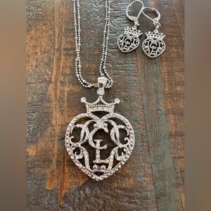 Cookie Lee Silver-toned Filigree Heart Necklace and Earring Set, NWOT